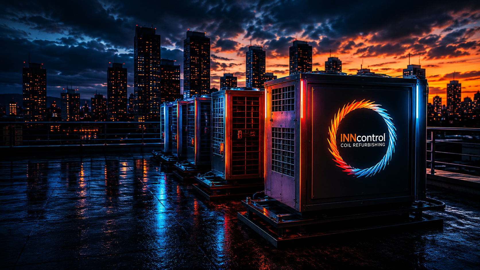 Rooftop HVAC units at sunset — INNcontrol Coil Refurbishing